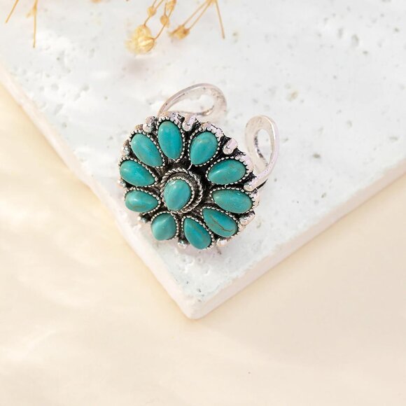 4 PCS Western Turquoise Jewelry for Women Boho Vintage Navajo Pearl Necklace Ear - Picture 6 of 8